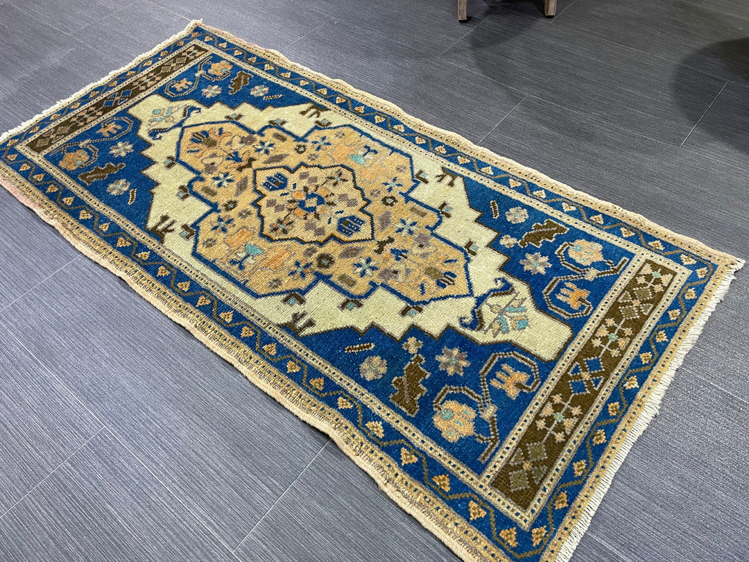 Beige Turkish Runner Rug 1' 10" x 3' 9" Hand-Knotted