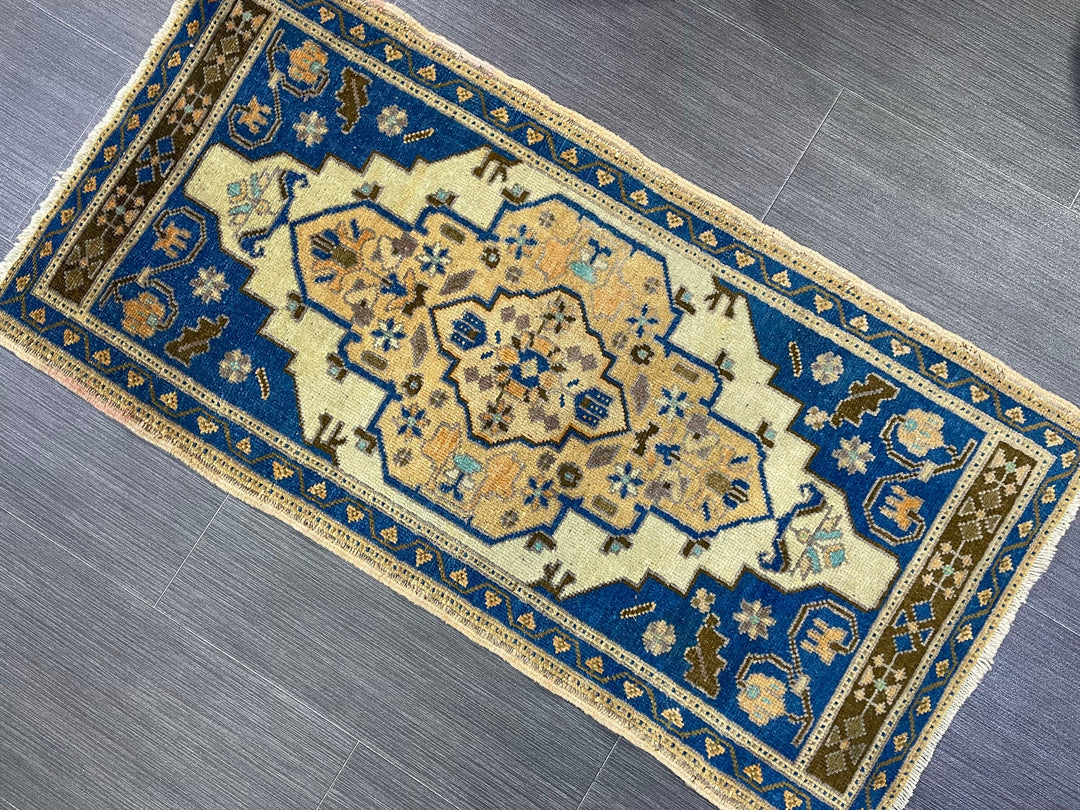 Beige Turkish Runner Rug 1' 10" x 3' 9" Hand-Knotted field