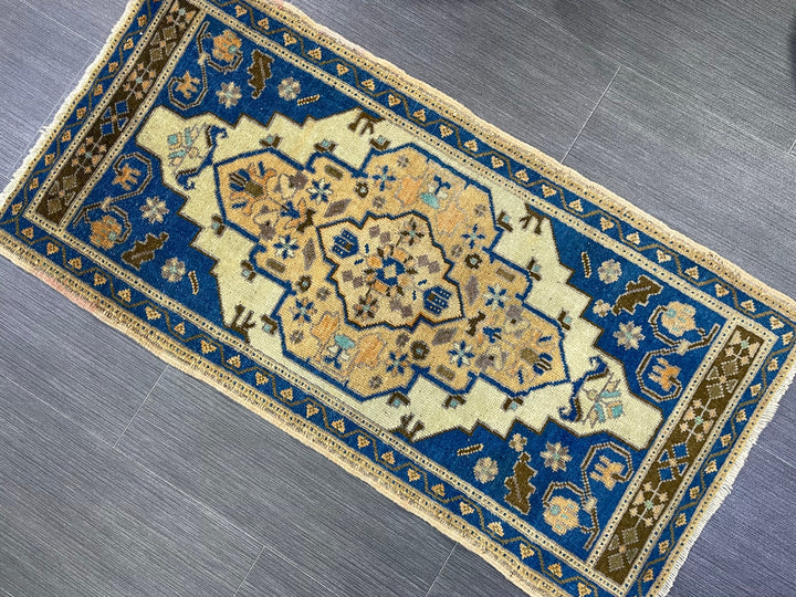 Beige Turkish Runner Rug 1' 10" x 3' 9" Hand-Knotted field