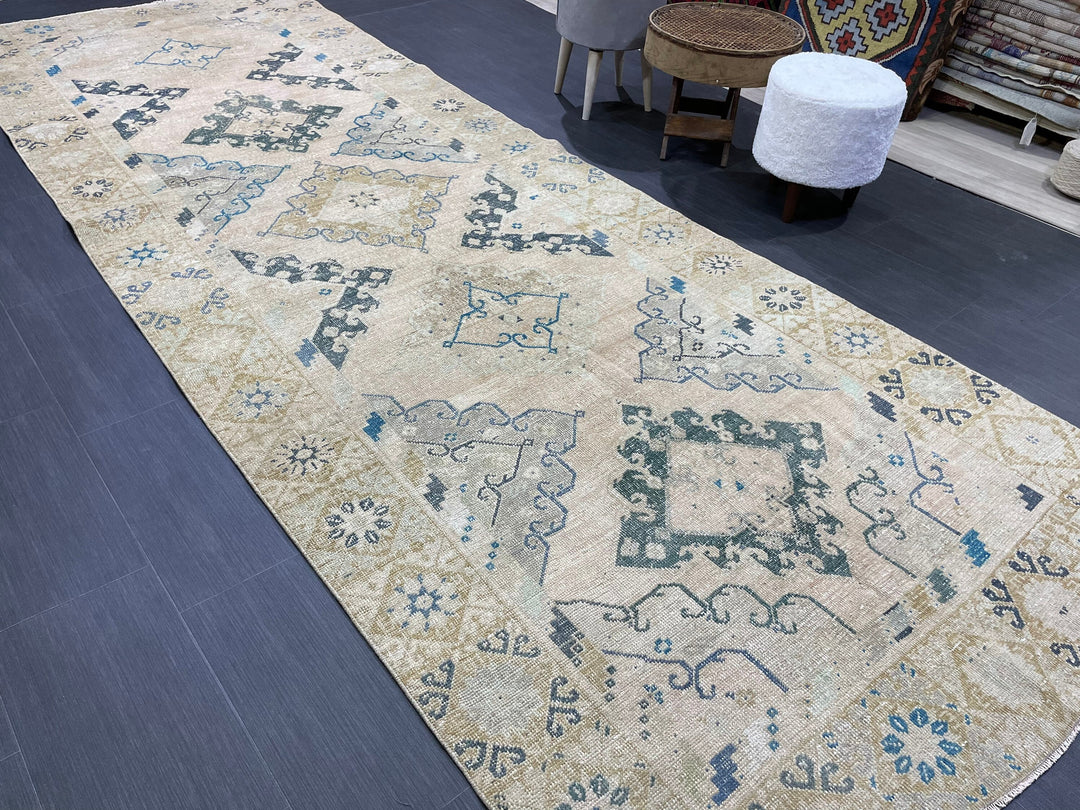 Beige Turkish Vintage Rug 4' 7" x 12' 11" Hand-Knotted view 9