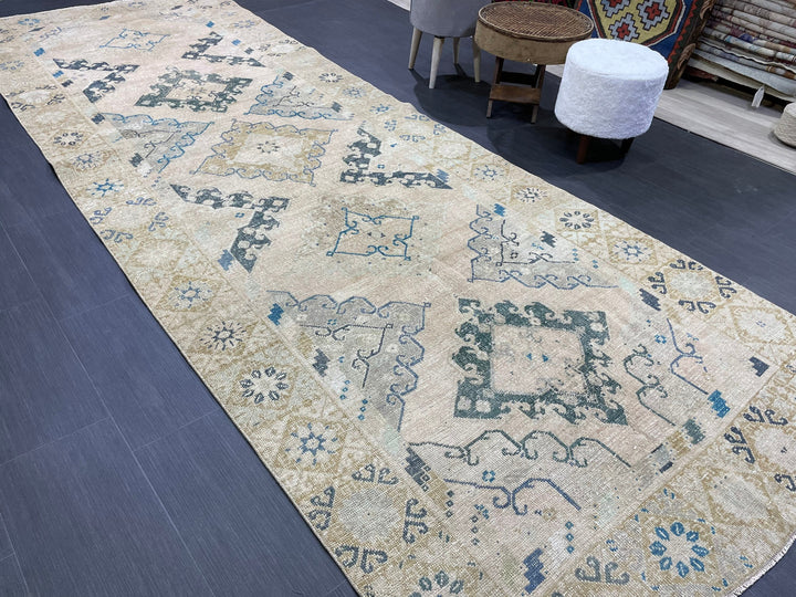 Beige Turkish Vintage Rug 4' 7" x 12' 11" Hand-Knotted view 9