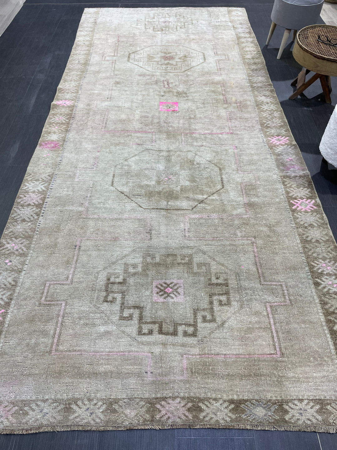 Beige Turkish Oushak Rug 5' x 11' 7" Hand-Knotted reverse