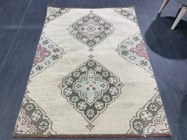 Beige Turkish Runner Rug 2' 10" x 3' 11" Hand-Knotted