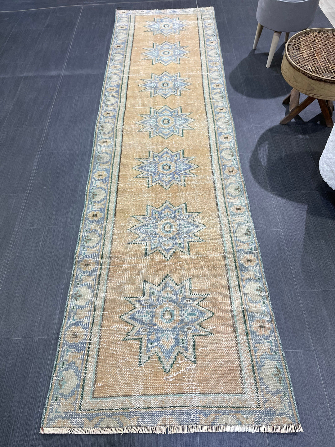 Beige Turkish Runner Rug 2' 6" x 9' 8" Hand-Knotted reverse
