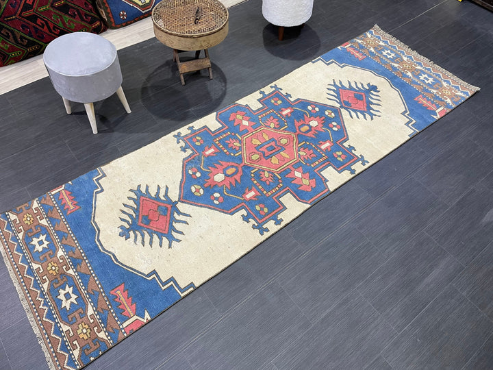 Beige Turkish Runner Rug 2' 10" x 9' 3" Hand-Knotted