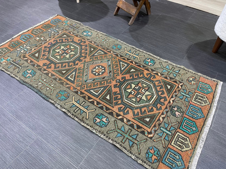 Beige Turkish Runner Rug 2' 2" x 4' 4" Hand-Knotted