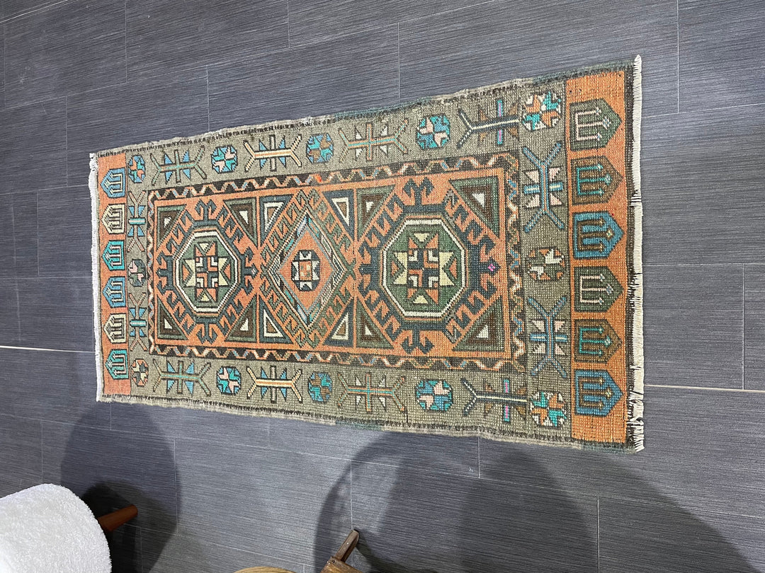 Beige Turkish Runner Rug 2' 2" x 4' 4" Hand-Knotted reverse