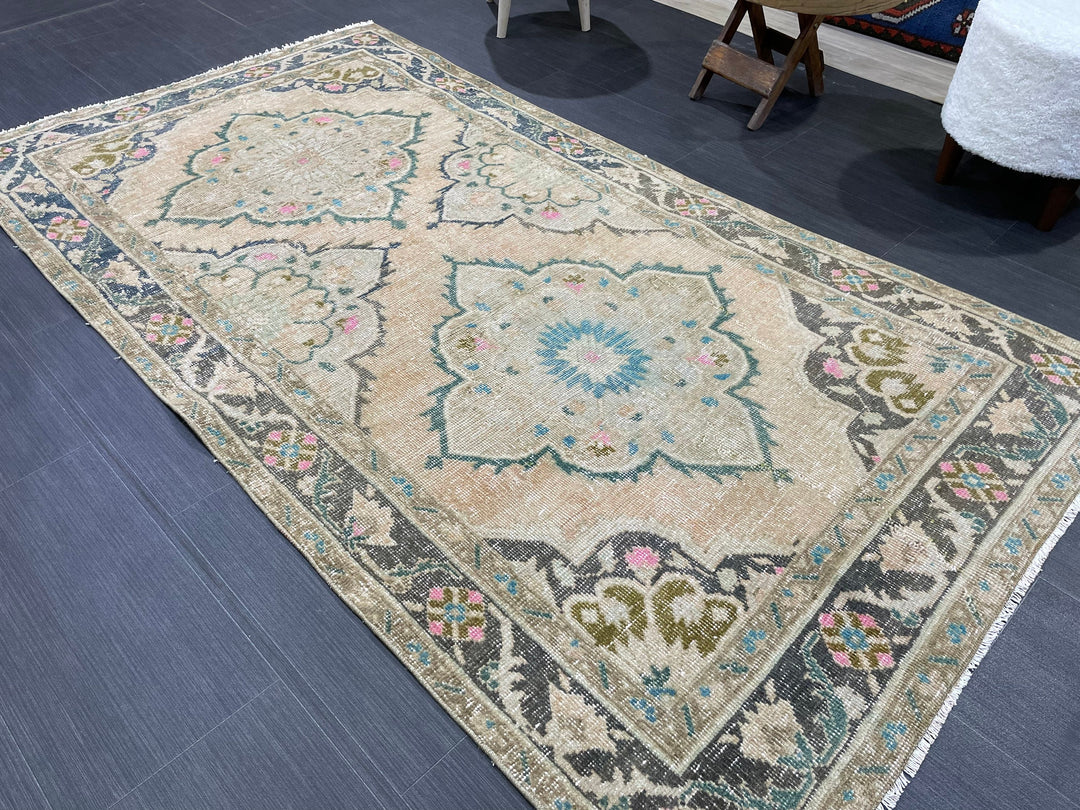 Beige Turkish Runner Rug 3' 8" x 6' 9" Hand-Knotted