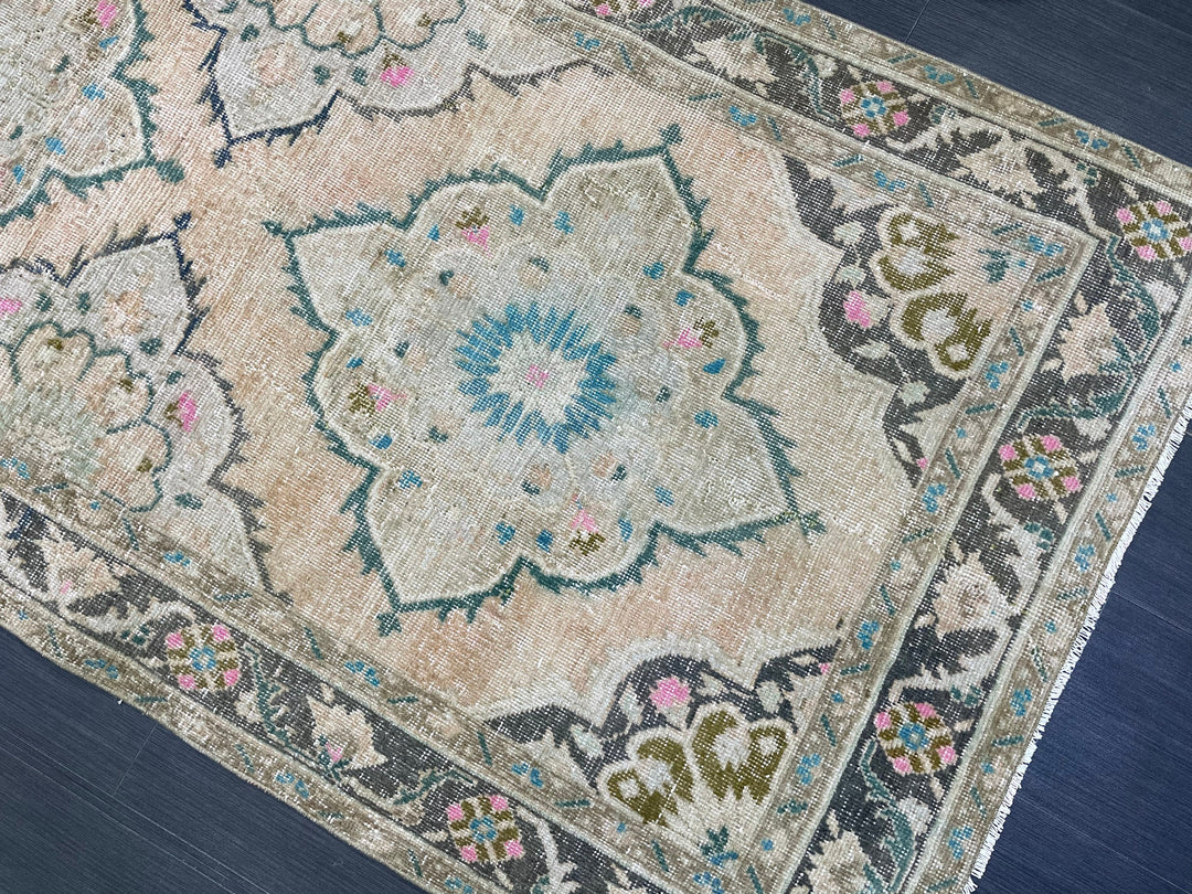 Beige Turkish Runner Rug 3' 8" x 6' 9" Hand-Knotted border