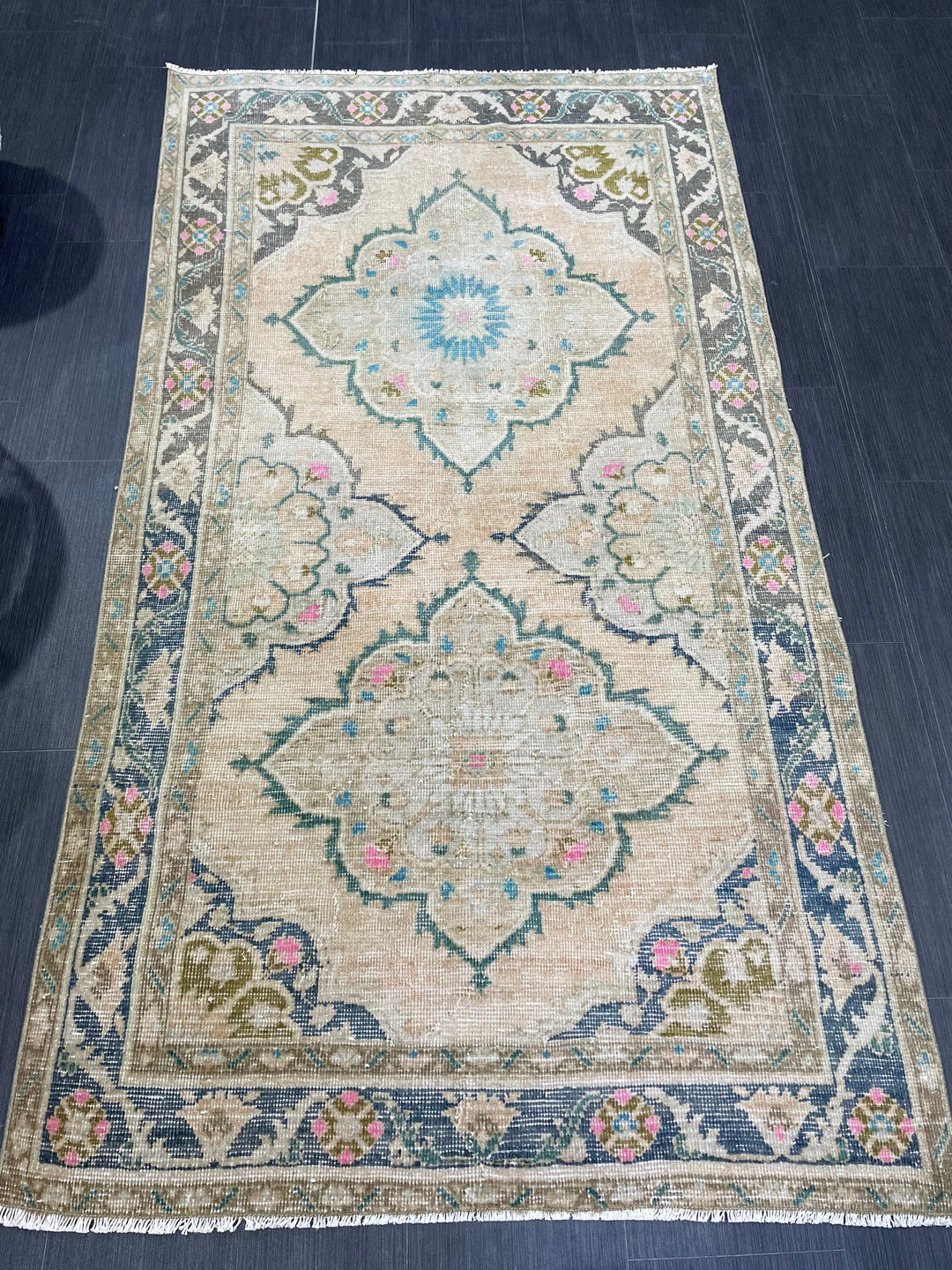 Beige Turkish Runner Rug 3' 8" x 6' 9" Hand-Knotted field