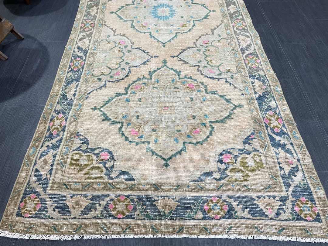 Beige Turkish Runner Rug 3' 8" x 6' 9" Hand-Knotted reverse