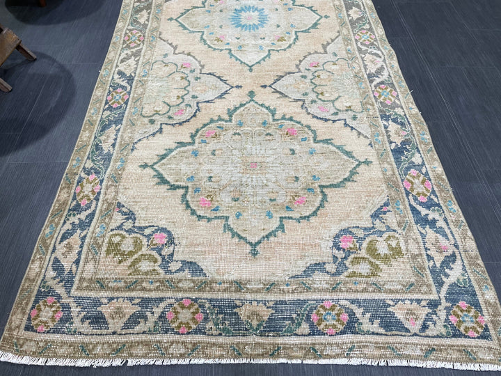 Beige Turkish Runner Rug 3' 8" x 6' 9" Hand-Knotted reverse