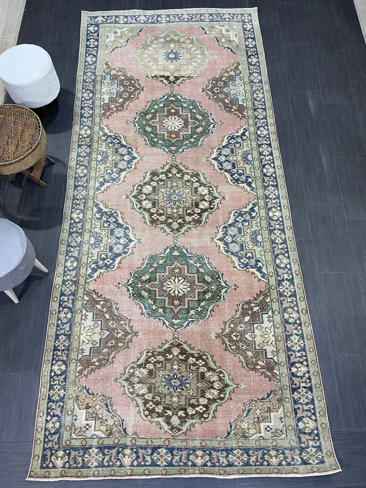 Beige Turkish Runner Rug 4'11" x 11'5" Hand-Knotted detail