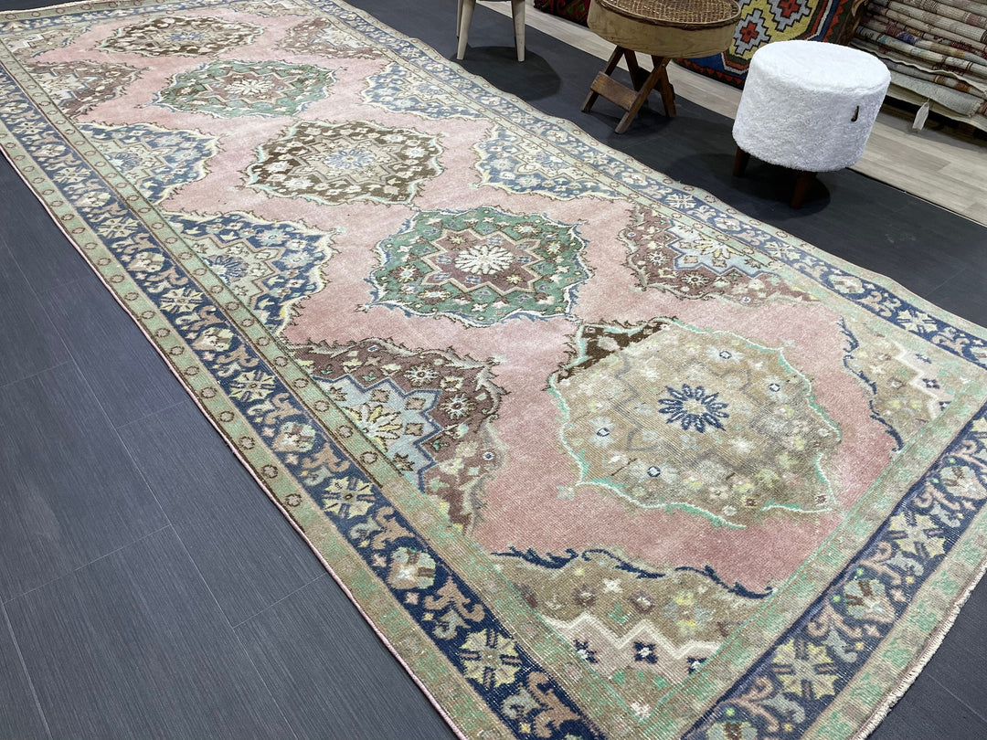 Beige Turkish Runner Rug 4'11" x 11'5" Hand-Knotted field