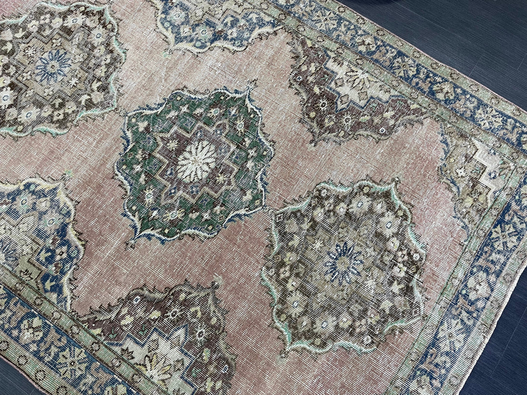Beige Turkish Distressed Runner Rug 5' x 10' 7" Hand-Knotted | No. WR60725