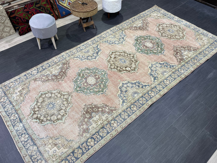 Beige Turkish Distressed Runner Rug 5' x 10' 7" Hand-Knotted | No. WR60725