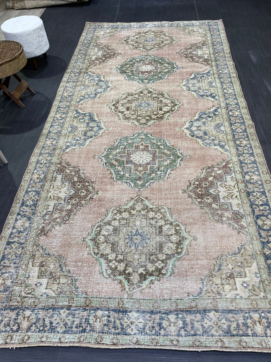 Beige Turkish Distressed Runner Rug 5' x 10' 7" Hand-Knotted | No. WR60725