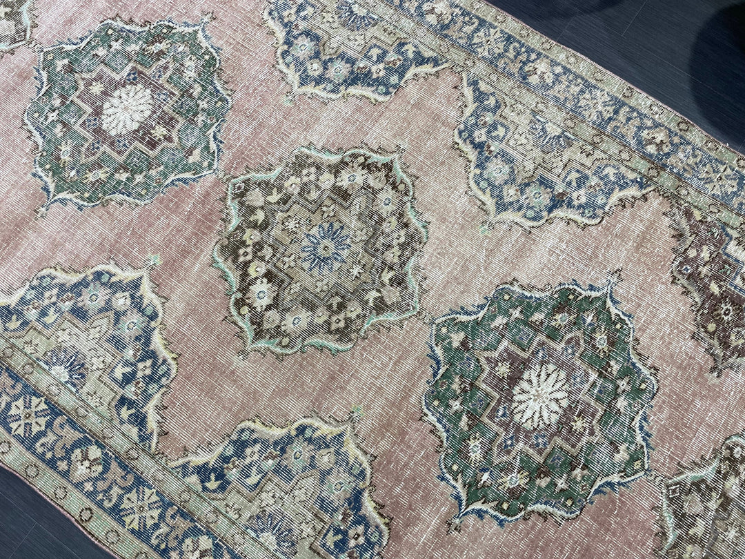 Beige Turkish Distressed Runner Rug 5' x 10' 7" Hand-Knotted | No. WR60725