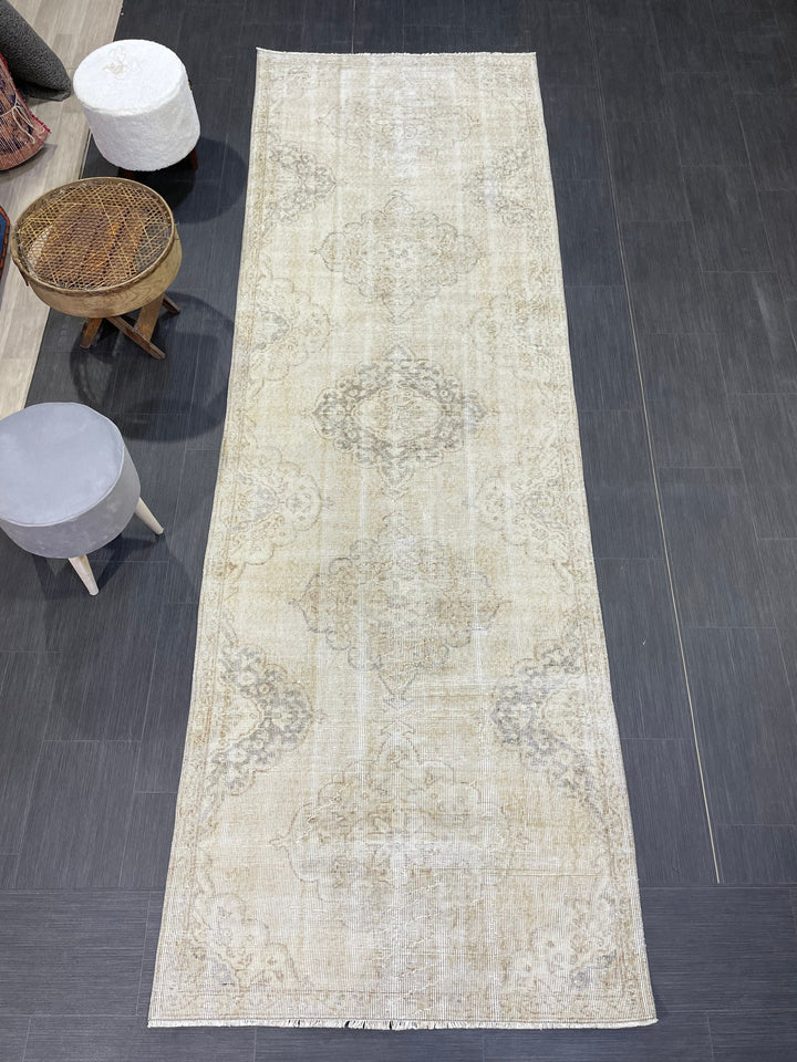 Beige Turkish Runner Rug 3' 7" x 10' 10" Hand-Knotted view