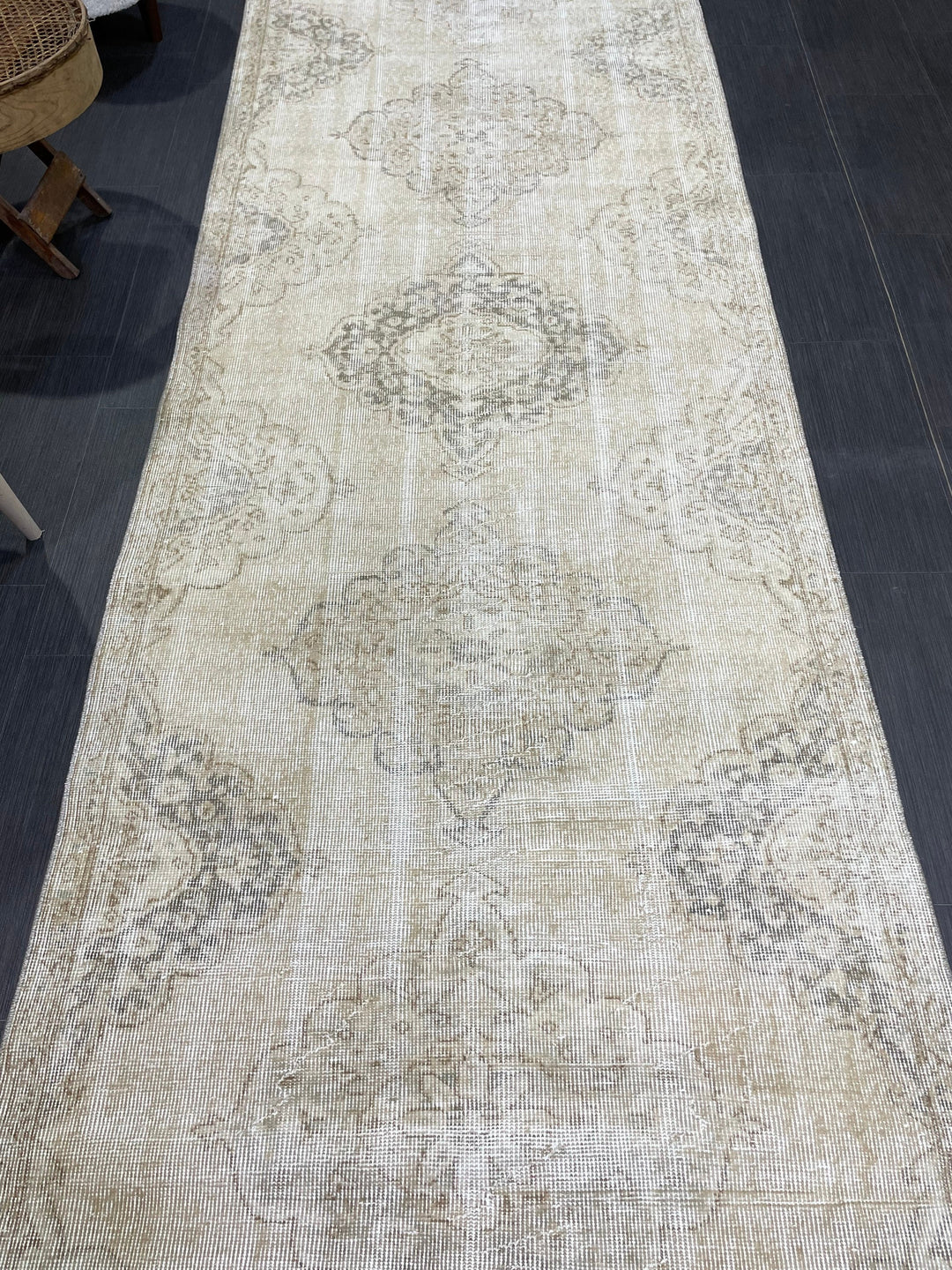Beige Turkish Runner Rug 3' 7" x 10' 10" Hand-Knotted reverse