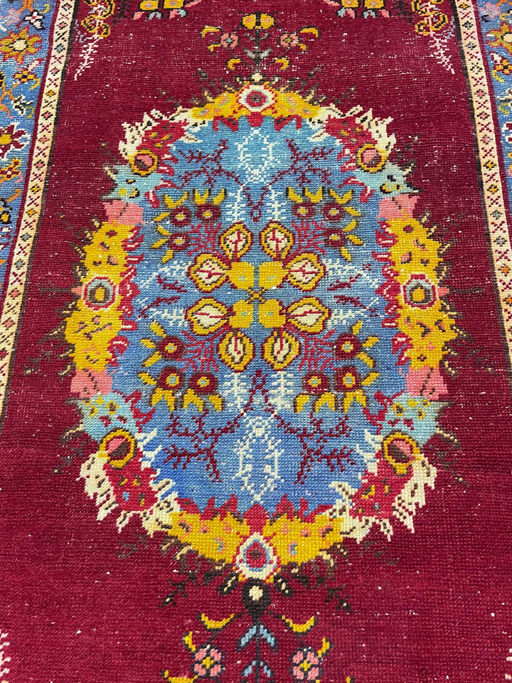 Red Turkish Vintage Rug 3' x 5' 7" Hand-Knotted close-up