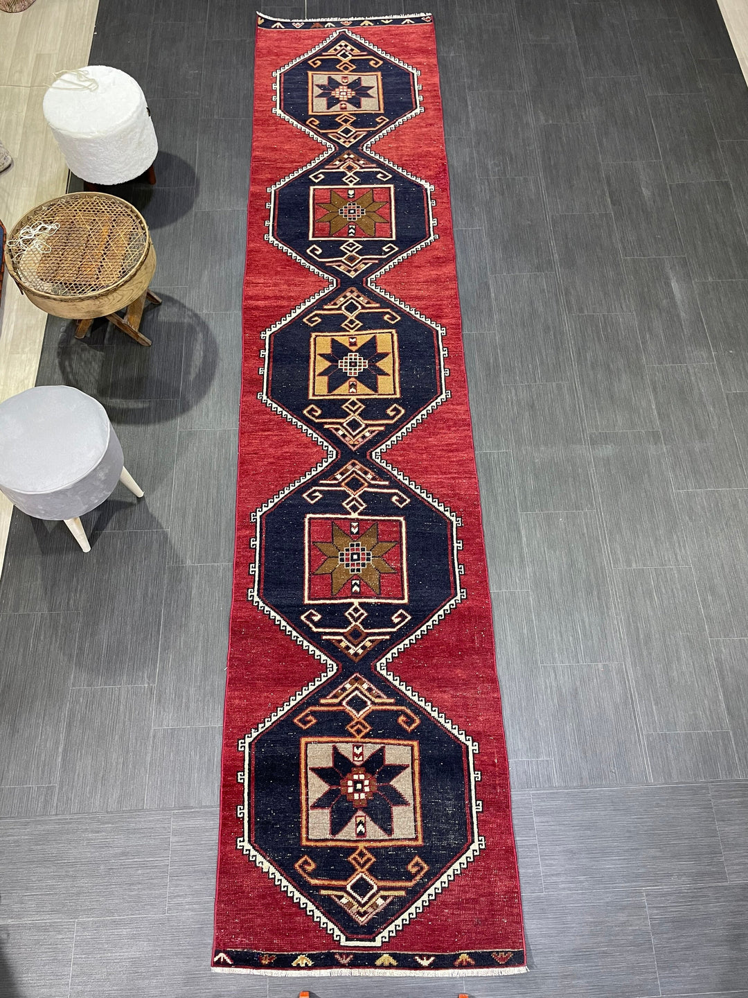 Beige Turkish Runner Rug 2' 8" x 12' 3" Hand-Knotted close-up