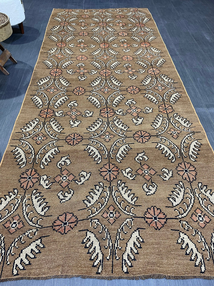 Green Turkish Runner Rug 4' 1" x 9' 11" Hand-Knotted | No. WR76652