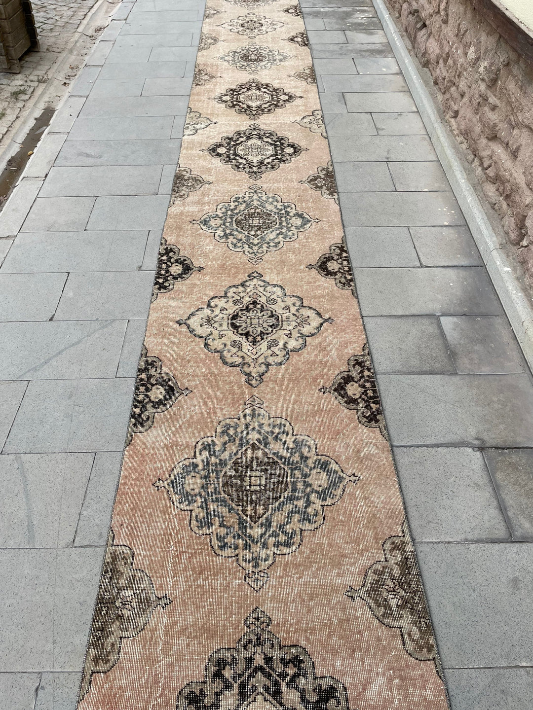 Beige Turkish Runner Rug 2' 9" x 23' 9" Hand-Knotted close-up