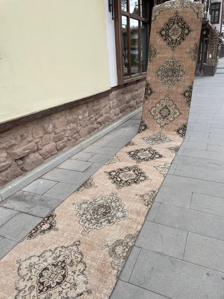 Beige Turkish Runner Rug 2' 9" x 23' 9" Hand-Knotted field