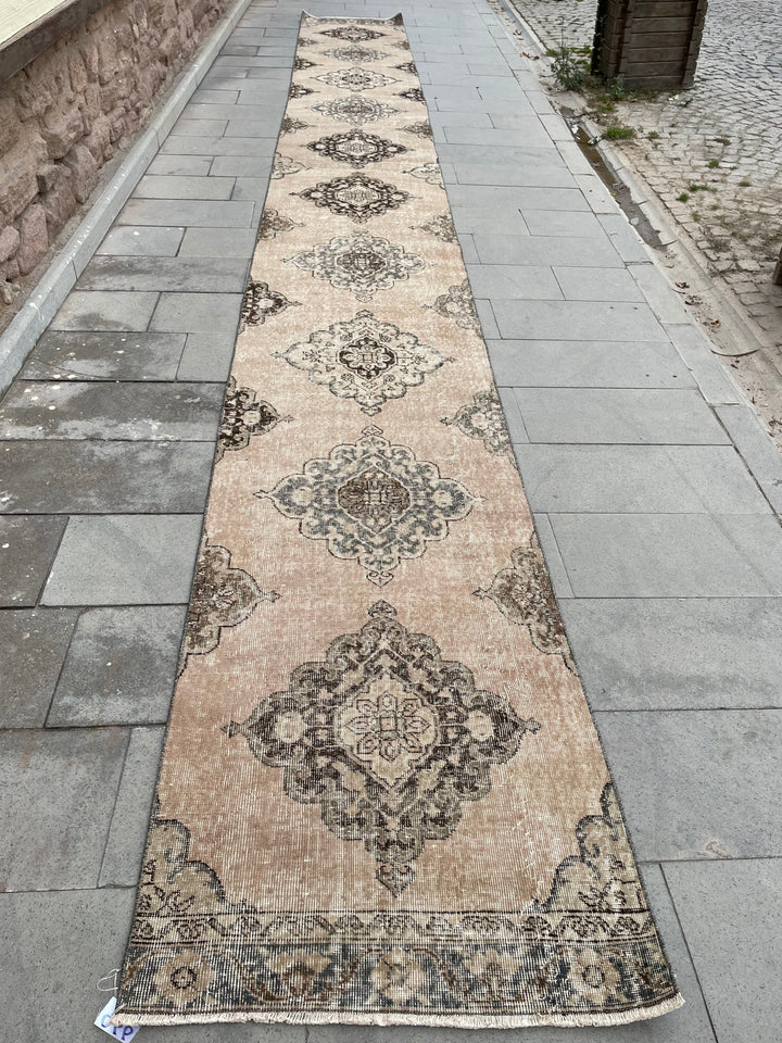 Beige Turkish Runner Rug 2' 9" x 23' 9" Hand-Knotted texture
