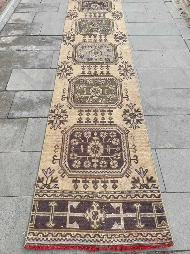 Beige Turkish Runner Rug 2' 6" x 20' 2" Hand-Knotted border