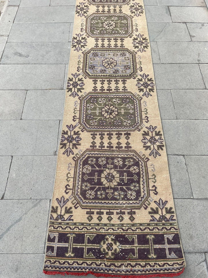 Beige Turkish Runner Rug 2' 6" x 20' 2" Hand-Knotted reverse