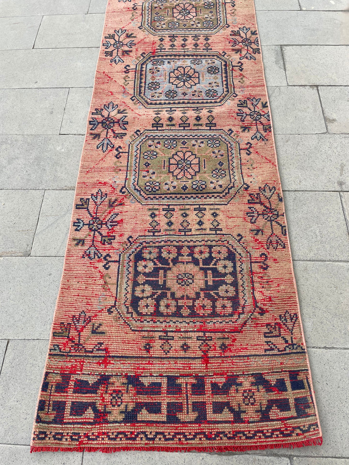 Beige Turkish Runner Rug 2' 8" x 17' 4" Hand-Knotted field