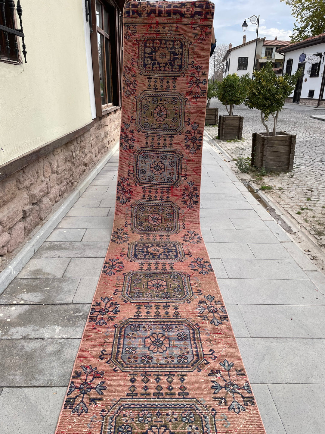 Beige Turkish Runner Rug 2' 8" x 17' 4" Hand-Knotted texture