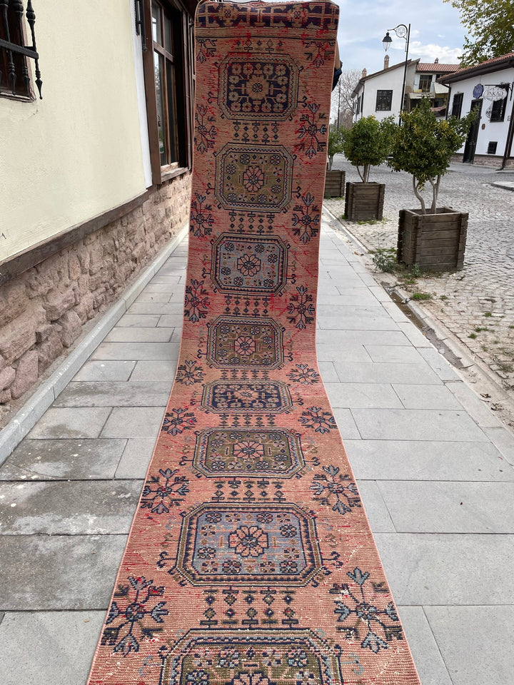 Beige Turkish Runner Rug 2' 8" x 17' 4" Hand-Knotted texture