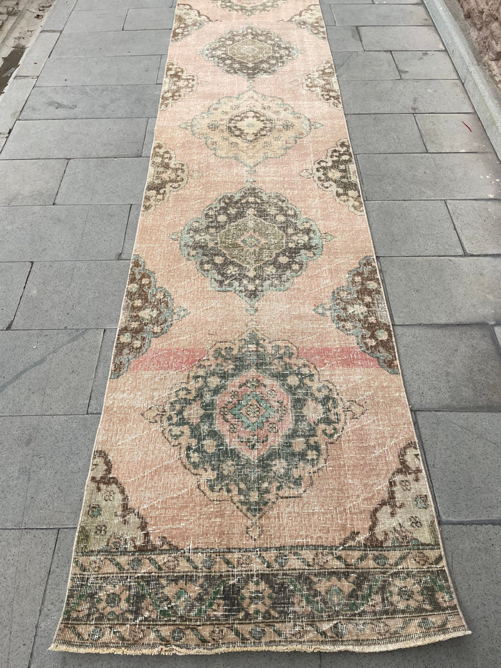 Pink Turkish Runner Rug 2' 9" x 21' 9" Hand-Knotted border