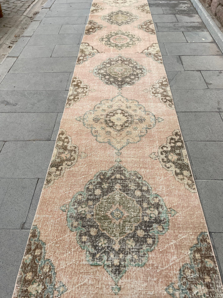 Pink Turkish Runner Rug 2' 9" x 21' 9" Hand-Knotted reverse