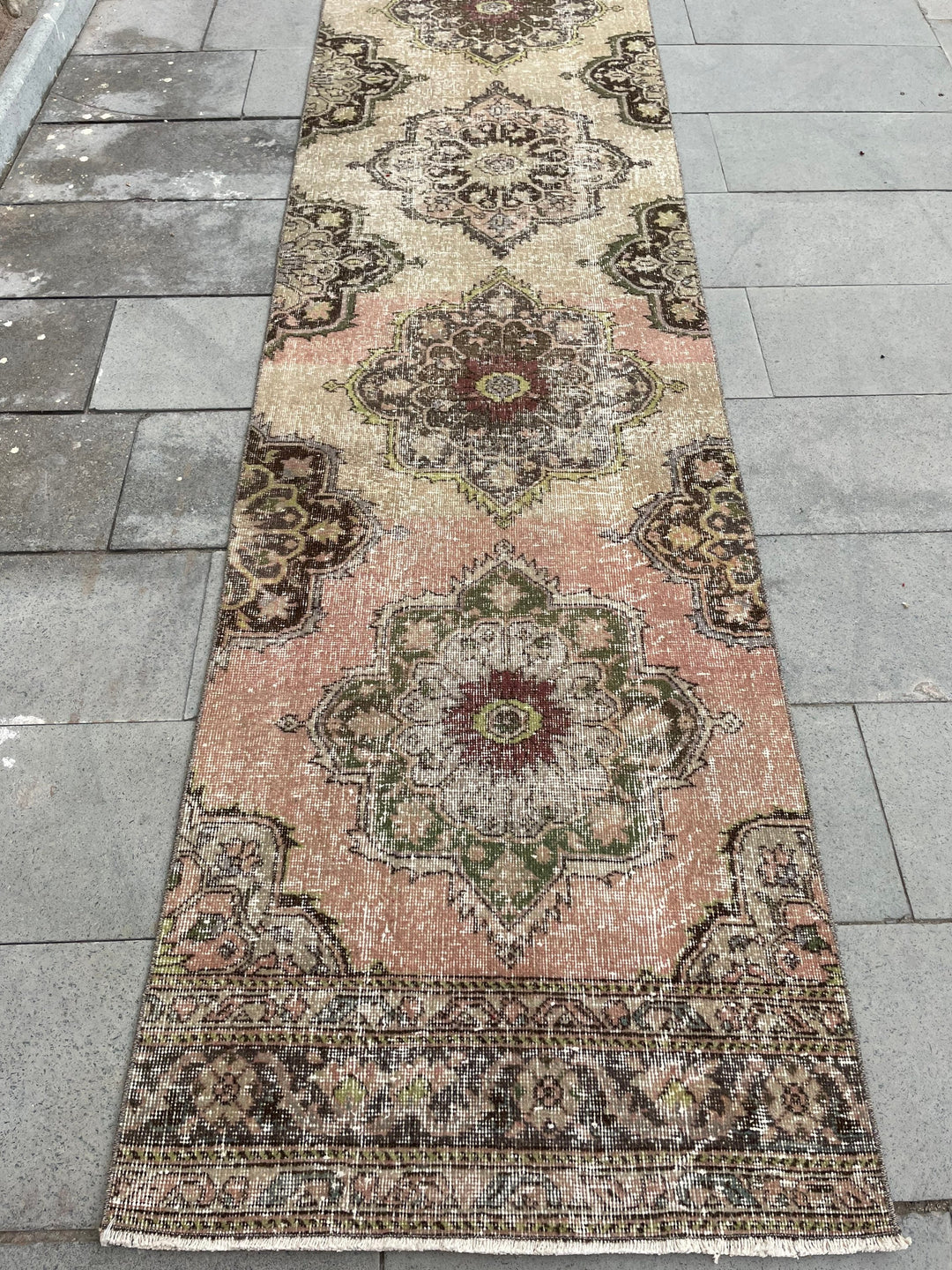 Beige Turkish Runner Rug 2' 8" x 21' 9" Hand-Knotted border