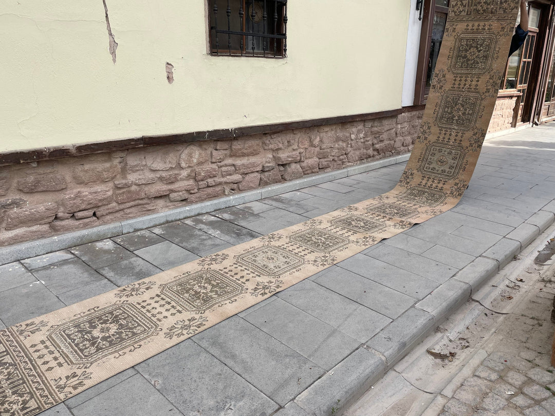 Beige Turkish Runner Rug 2' 4" x 21' 4" Hand-Knotted