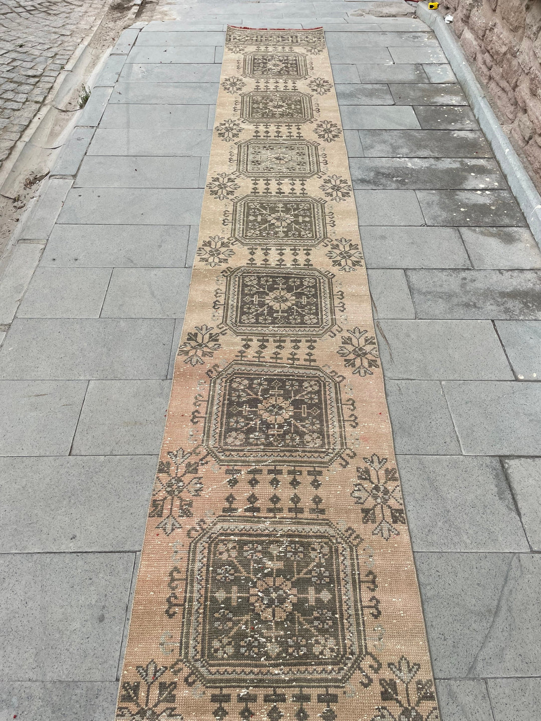 Beige Turkish Runner Rug 2' 4" x 21' 4" Hand-Knotted border