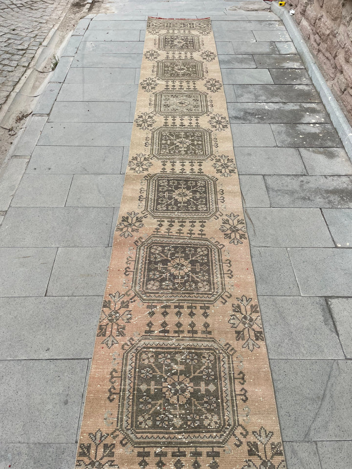 Beige Turkish Runner Rug 2' 4" x 21' 4" Hand-Knotted border