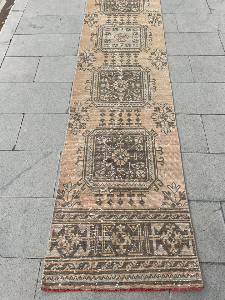 Beige Turkish Runner Rug 2' 4" x 21' 4" Hand-Knotted field