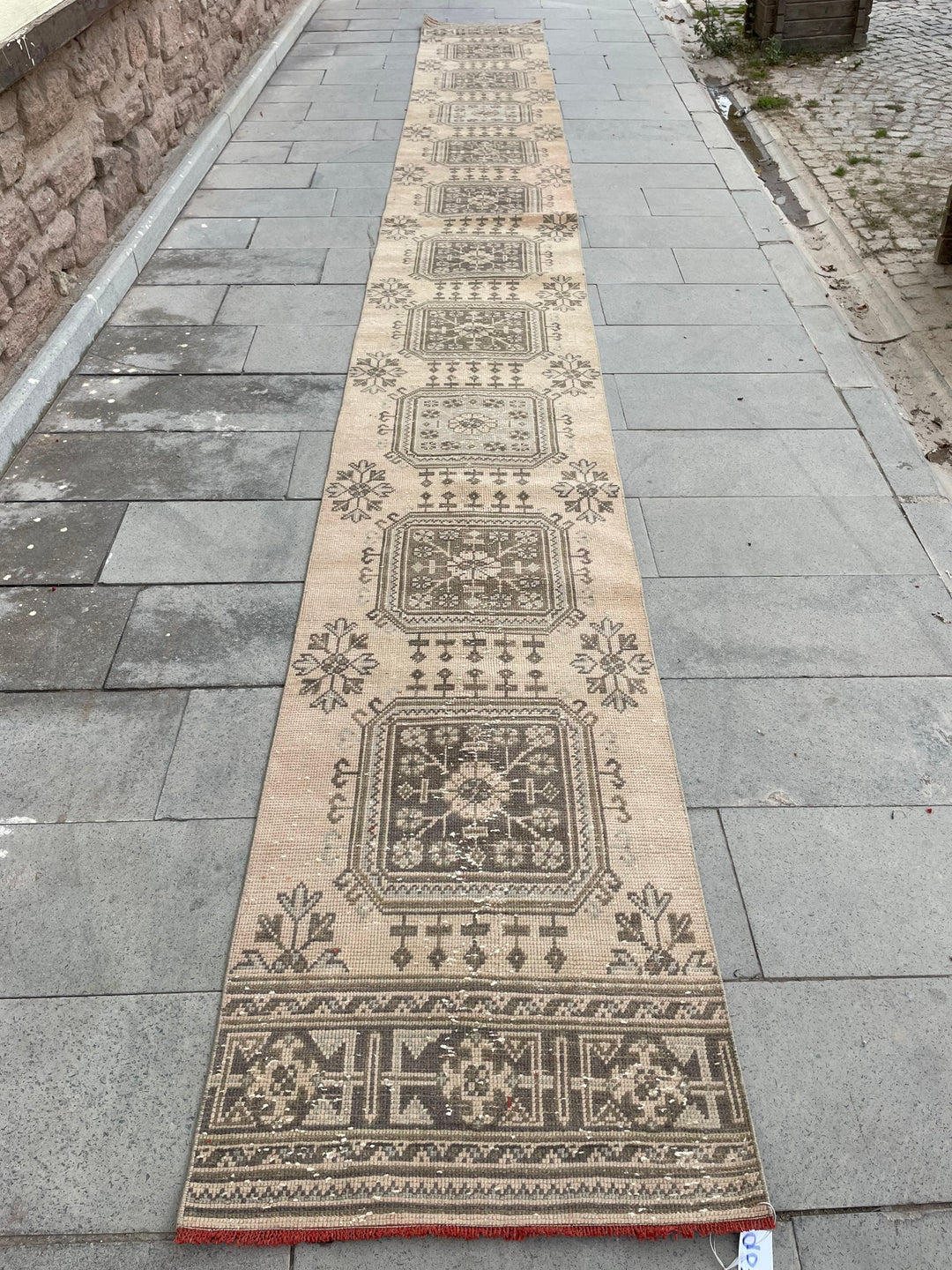 Beige Turkish Runner Rug 2' 4" x 21' 4" Hand-Knotted texture