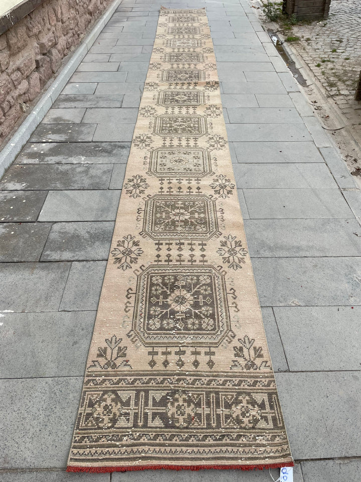 Beige Turkish Runner Rug 2' 4" x 21' 4" Hand-Knotted texture