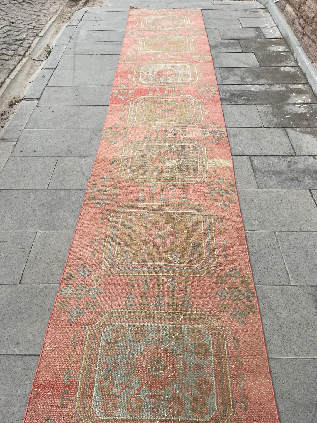 Beige Turkish Runner Rug 2' 9" x 18' 10" Hand-Knotted border