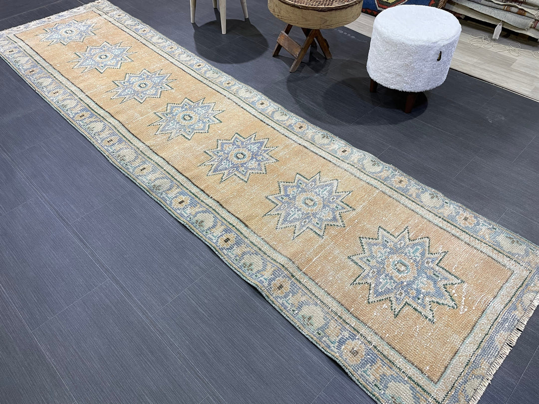 Beige Turkish Runner Rug 2' 6" x 9' 8" Hand-Knotted