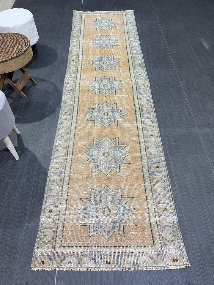 Beige Turkish Runner Rug 2' 6" x 9' 8" Hand-Knotted close-up