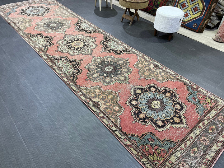 Beige Turkish Runner Rug 3' 5" x 12' 9" Hand-Knotted | No. WR46760