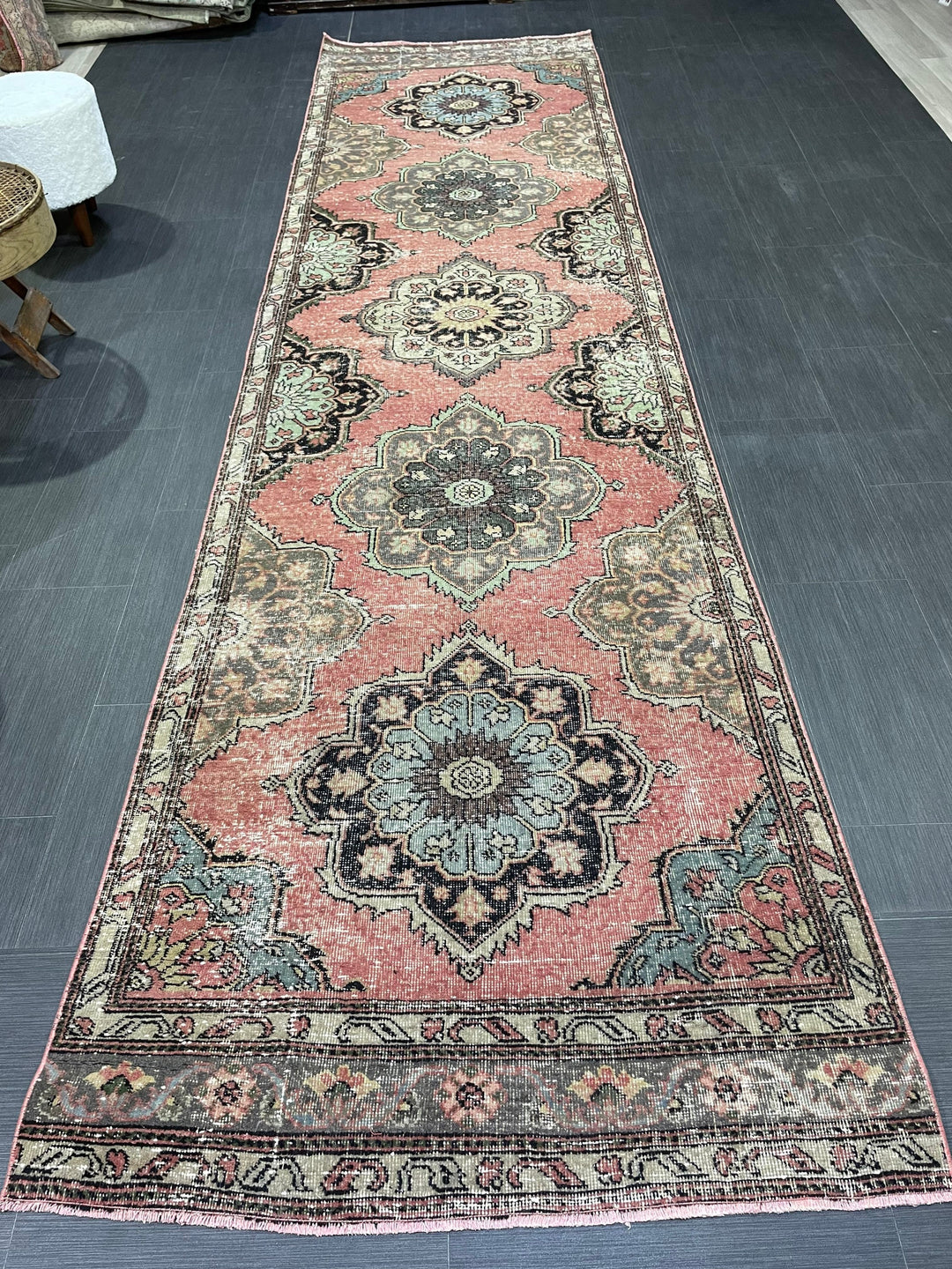 Beige Turkish Runner Rug 3' 5" x 12' 9" Hand-Knotted | No. WR46760