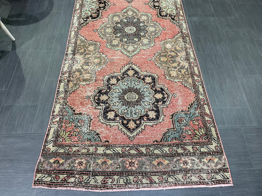 Beige Turkish Runner Rug 3' 5" x 12' 9" Hand-Knotted | No. WR46760